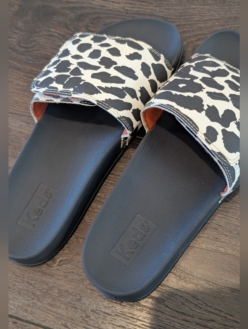 Keds Women's Black & White Animal Print Slide Sandals